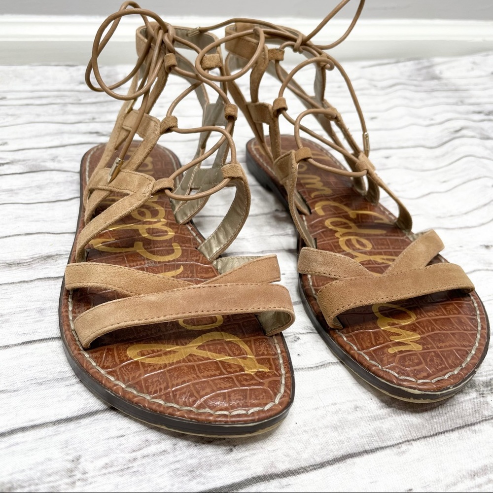 😎SAM EDELMAN✈️Gemma Lace-Up Gladiator Tan Sandals - Picture 4 of 8